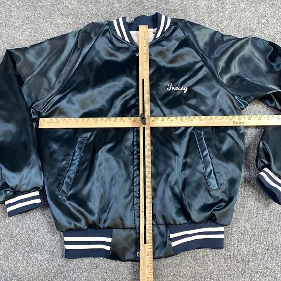 Delsey Paris Satin Jacket M Blue Vintage Embroidered Nylon  Made in USA - Picture 3 of 9